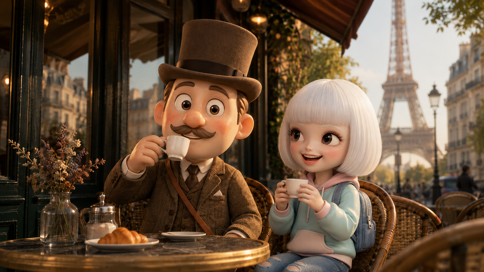Phileas and Fogg at a Paris café